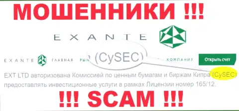CySEC - это мошеннический регулирующий орган, вроде как курирующий деятельность Exante Eu