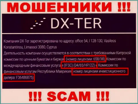 Именно этот номер лицензии размещен на онлайн-сервисе воров DXTer 