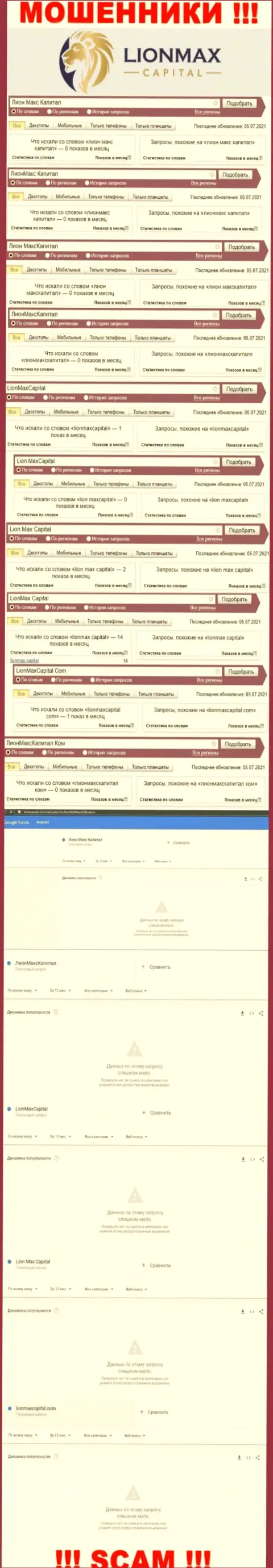 Сколько именно раз пользователи глобальной internet сети искали данные о жуликах LionMaxCapital Com ?