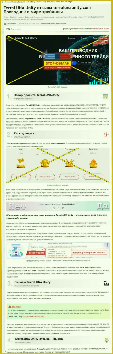 TerraLuna Unity - это МОШЕННИКИ !!! публикация со свидетельством мошеннических действий