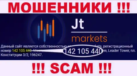 Будьте очень внимательны !!! Регистрационный номер JT Markets - 142 105 440 может быть фейковым