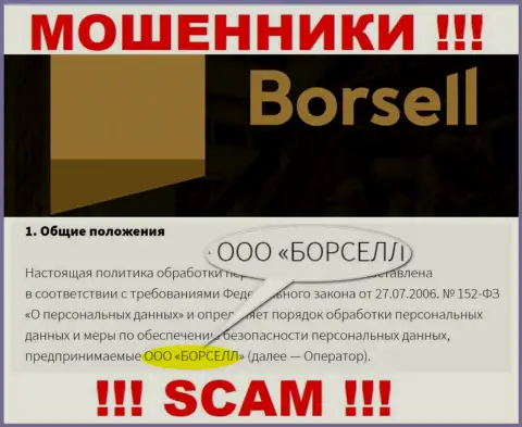 Обманщики Borsell Ru принадлежат юридическому лицу - ООО БОРСЕЛЛ