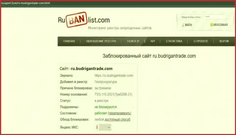Интернет-портал BudriganTrade Com в пределах РФ был заблокирован Генеральной прокуратурой