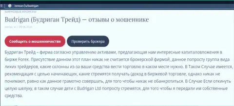 Негатив со стороны клиента, который стал пострадавшим от незаконных комбинаций BudriganTrade