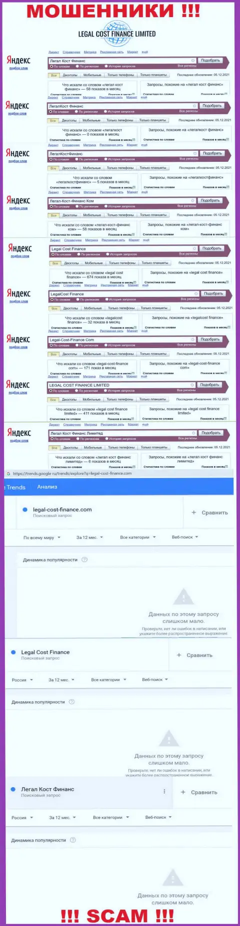 Информация по online запросам бренда Легал-Кост-Финанс Ком, взятая из инета