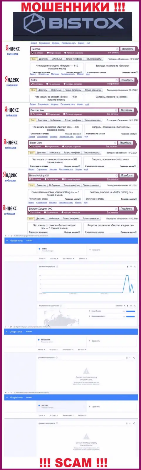 Вот такое число запросов в интернет сети по мошенникам Бистокс Холдинг ОЮ