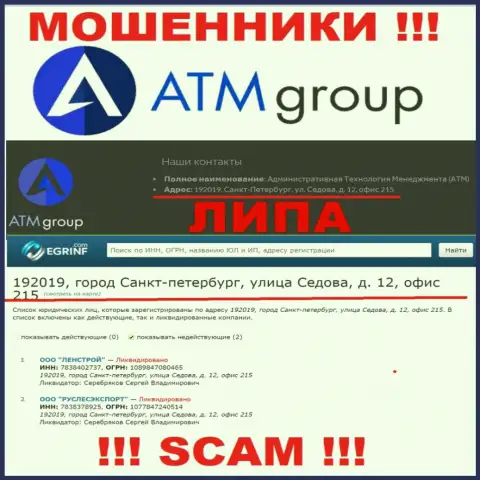 Во всемирной интернет сети и на сайте шулеров ATM Group нет реальной информации об их адресе