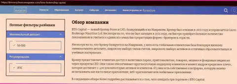 Обзор деятельности ФОРЕКС дилингового центра BTG-Capital Com на сайте Директори Финансмагнат Ком