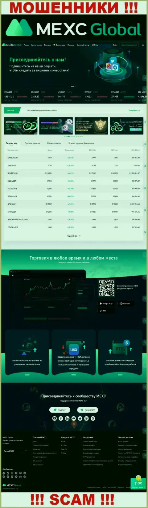 Снимок с официального интернет-сервиса МЕКС, заполненного липовыми обещаниями