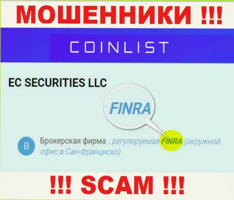 Постарайтесь держаться от компании CoinList Co подальше, которую крышует мошенник - FINRA