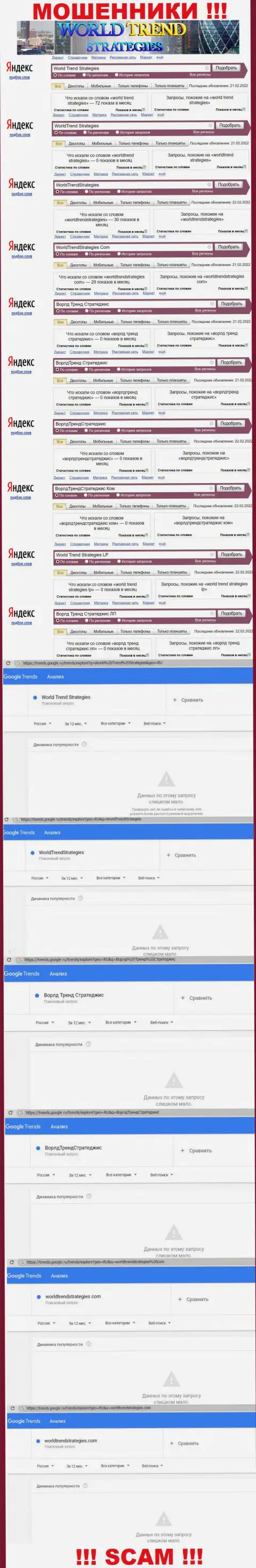 Сколько раз посетители internet сети пытались отыскать сведения о ворюгах WorldTrendStrategies Com ?