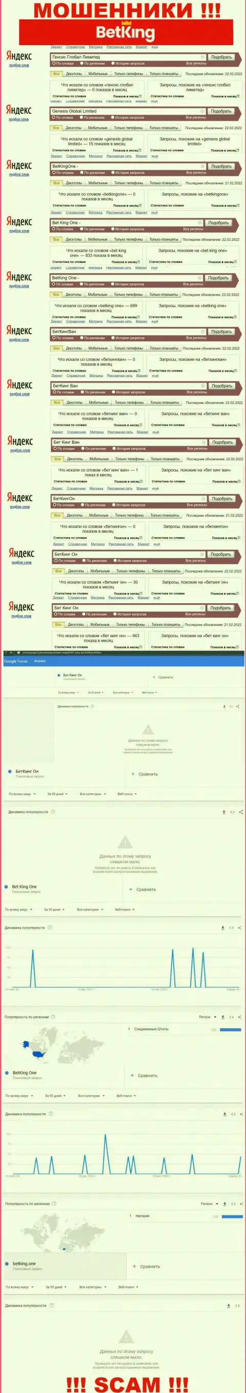 Статистика онлайн-запросов по мошенникам Бет Кинг Он в поисковиках всемирной сети Интернет