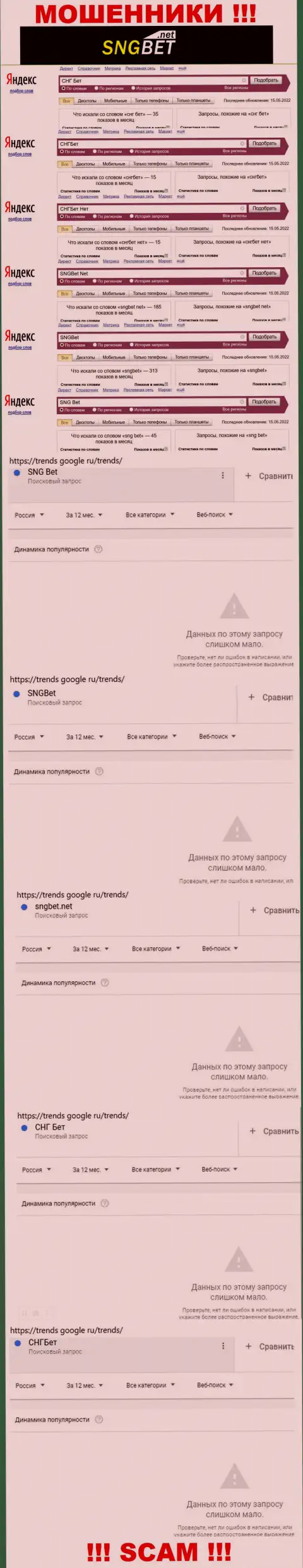 Статистика по онлайн-запросам в интернете инфы о жуликах SNGBet