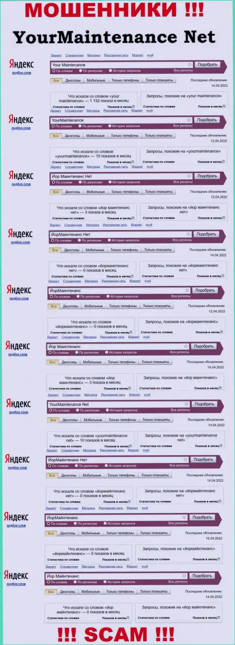 Статистические показатели по онлайн-запросам в сети интернет инфы о мошенниках YourMaintenance Net