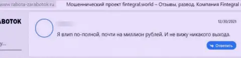 В предоставленном чуть далее отзыве приведен факт облапошивания реального клиента мошенниками из компании Fintegral World