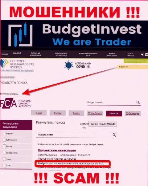 Сведения о регуляторе конторы Budget Invest не найти ни у них на сайте, ни в глобальной сети internet