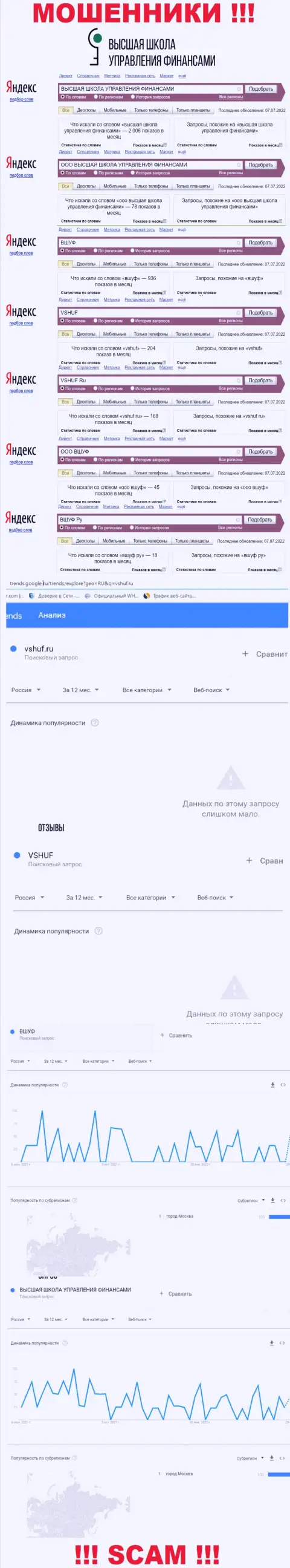 Статистические данные internet-запросов в поисковиках относительно аферистов ВЫСШАЯ ШКОЛА УПРАВЛЕНИЯ ФИНАНСАМИ