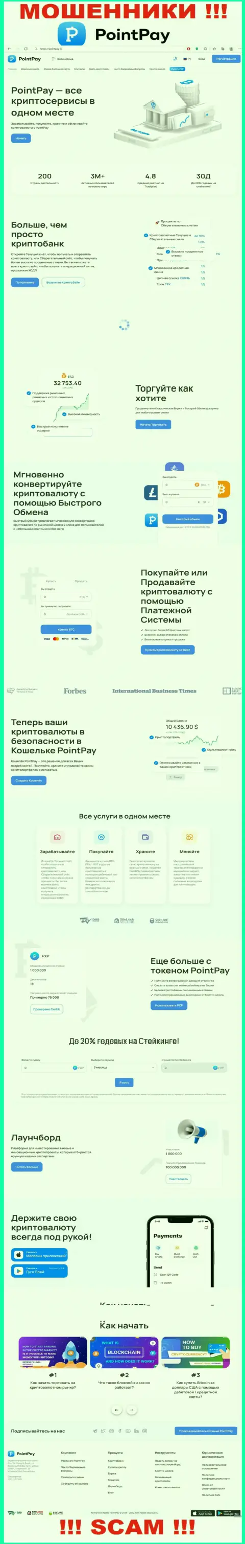 Скриншот веб-портала Point Pay, заполненного фальшивыми обещаниями