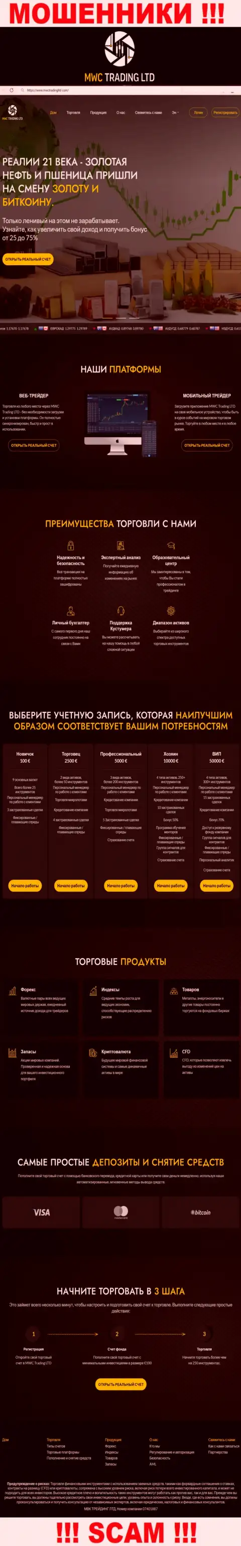 Скриншот официального web-портала неправомерно действующей организации MWCTradingLtd Com