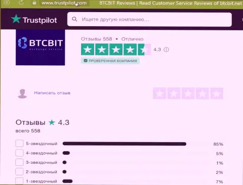 Оценка качества услуг обменного online-пункта BTC Bit на web-сайте Trustpilot Com