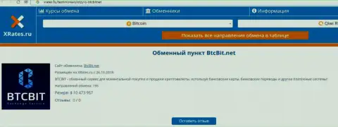 Краткая инфа об обменном online пункте BTCBit размещена на web-сервисе иксрейтес ру