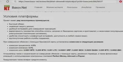 Условия работы обменного online пункта BTCBit на информационном ресурсе Baxov Net