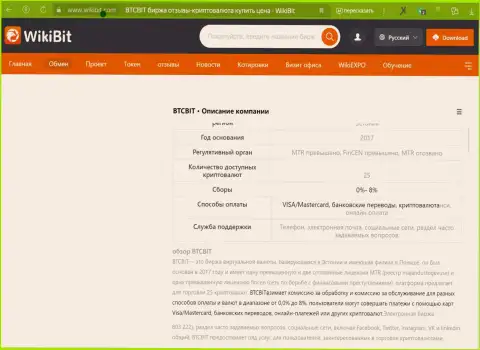Информация о условия услуг компании BTCBit Net в информационной публикации на интернет-сервисе викибит ком