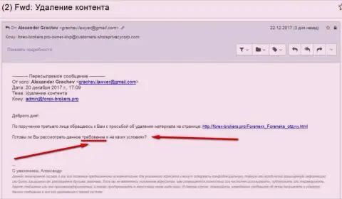 Лохотронщики FORENEXX требуют уничтожить материалы с forex brokers.pro